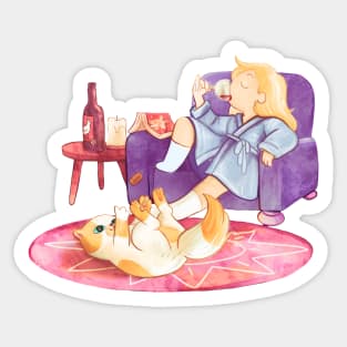 Chilling with Cake and wine, Adventure Time fan art Sticker